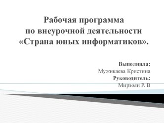 Рабочая программа по внеурочной деятельности Страна юных информатиков. рабочая программа по теме