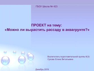 Проект : Можно ли вырастить рассаду в аквагрунте? проект по окружающему миру (подготовительная группа)