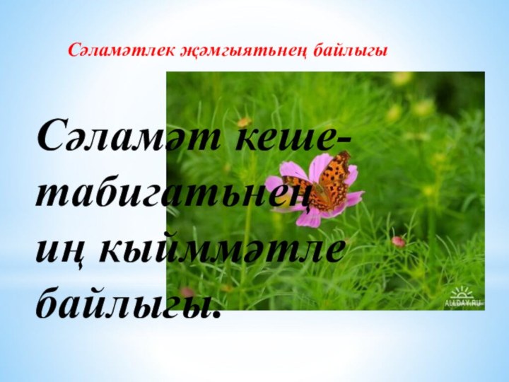 Сәламәтлек җәмгыятьнең байлыгыСәламәт кеше-табигатьнеңиң кыйммәтле байлыгы.