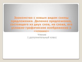 Презентация к уроку чтения для 1 дополнительного класса коррекционная школа по теме:Знакомство с новым видом схемы предложения. Деление предложения, состоящего из двух слов, на слова, его условно-графическое изображение и чтение презентация к уроку по чте