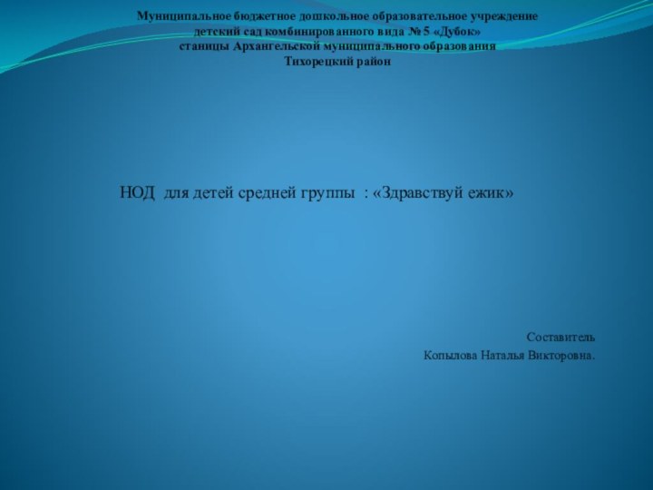 Муниципальное бюджетное дошкольное образовательное учреждение  детский сад комбинированного вида № 5