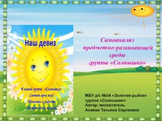 Самоанализ предметно-развивающей среды группы Солнышко презентация к уроку (младшая группа) по теме