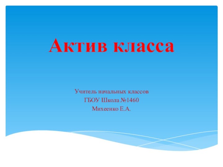 Актив класса Учитель начальных классов ГБОУ Школа №1460Михеенко Е.А.