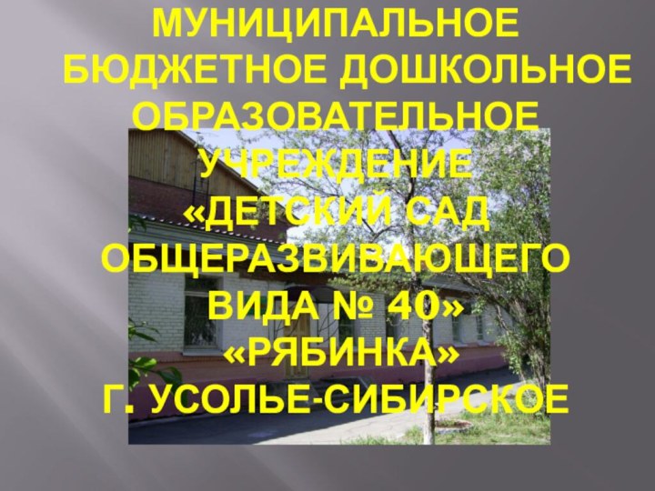 МУНИЦИПАЛЬНОЕ  БЮДЖЕТНОЕ ДОШКОЛЬНОЕ ОБРАЗОВАТЕЛЬНОЕ УЧРЕЖДЕНИЕ «ДЕТСКИЙ САД ОБЩЕРАЗВИВАЮЩЕГО ВИДА № 40»