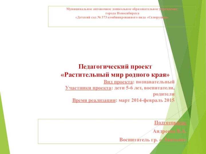 Муниципальное автономное дошкольное образовательное учреждение  города Новосибирска  «Детский сад №