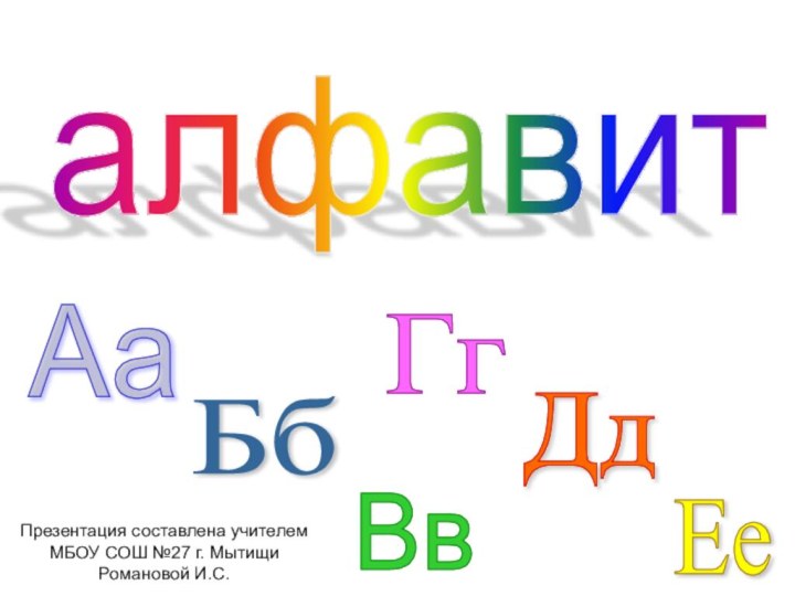 Презентация составлена учителем МБОУ СОШ №27 г. Мытищи Романовой И.С.алфавит Аа Бб