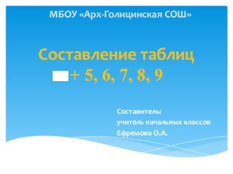 Презентация к уроку математики 1 класс Составление таблиц сложения +5, 6, 7, 8, 9 презентация к уроку по математике (1 класс)