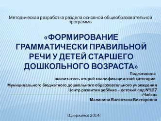 Формирование грамматически правильной речи у детей старшего дошкольного возраста презентация к уроку по развитию речи (подготовительная группа)