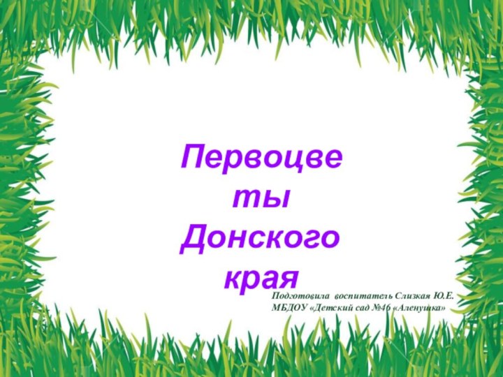 Подготовила воспитатель Слизкая Ю.Е.МБДОУ «Детский сад №46 «Аленушка» Первоцветы Донского края