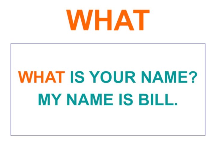 WHATWHAT IS YOUR NAME?MY NAME IS BILL.