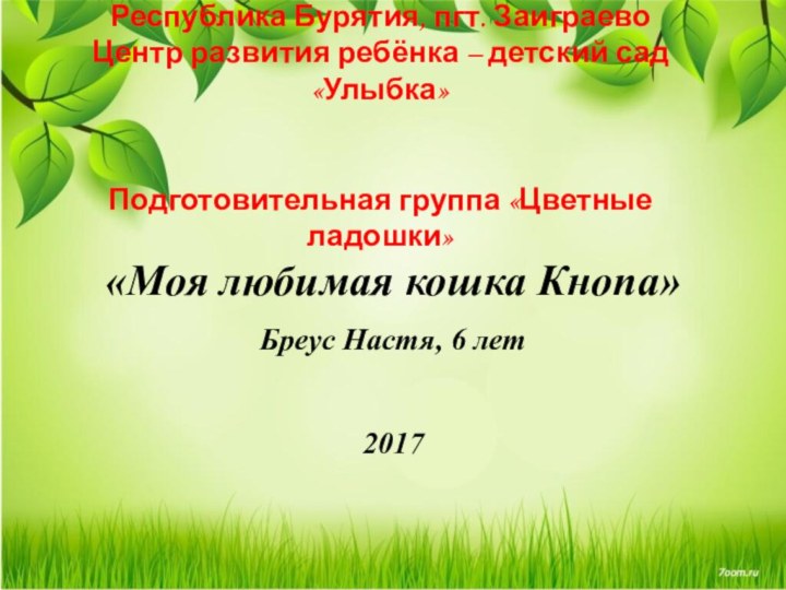 Республика Бурятия, пгт. Заиграево  Центр развития ребёнка – детский сад «Улыбка»