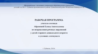 Презентация рабочей программы учителя- логопеда презентация по логопедии