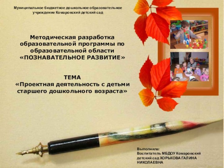 Муниципальное бюджетное дошкольное образовательное учреждение Комаровский детский садМетодическая разработка образовательной программы по