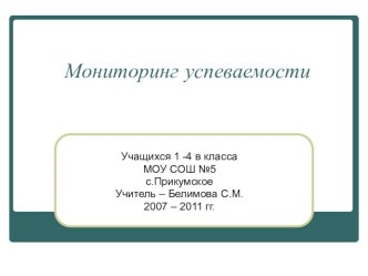 Мониторинг успеваемости учащихся 1 - 4 в класса 2007 - 2011 уч.г. презентация по теме