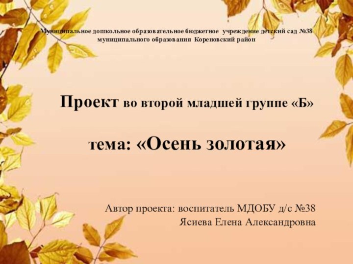 Муниципальное дошкольное образовательное бюджетное учреждение детский сад №38  муниципального образования Кореновский