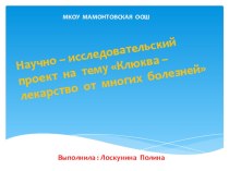 Презентация. Научно-исследовательский проект Клюква-лекарство от многих болезней презентация к уроку по зож (4 класс)