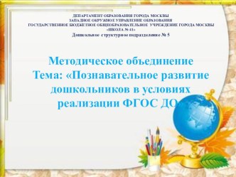 Познавательное развитие дошкольников в условиях реализации ФГОС ДО презентация к уроку по теме