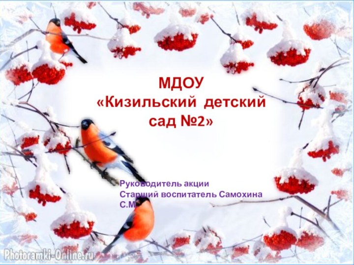 МДОУ «Кизильский детский сад №2» Руководитель акции Старший воспитатель Самохина С.М.