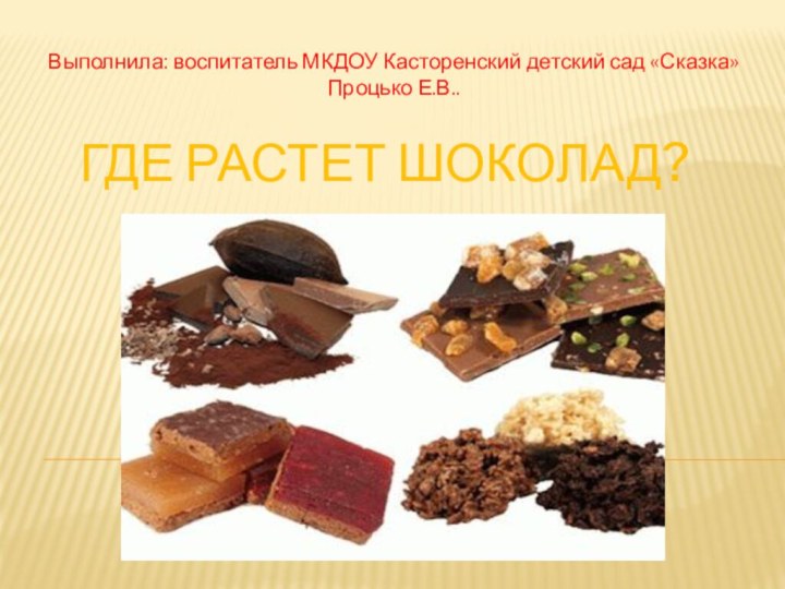 ГДЕ РАСТЕТ ШОКОЛАД?Выполнила: воспитатель МКДОУ Касторенский детский сад «Сказка» Процько Е.В..