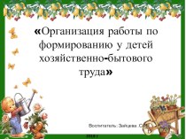 Из опыта работы Организация работы по формированию у детей хозяйственно-бытового труда материал (младшая группа)