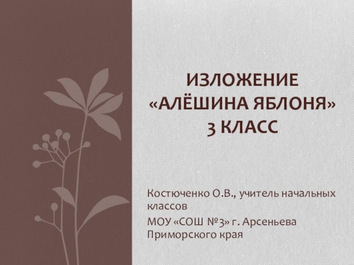 Костюченко О.В., учитель начальных классов МОУ «СОШ №3» г. Арсеньева Приморского краяизложение