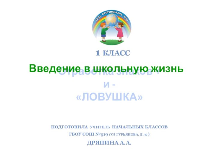 Отработка знаков + и - «ЛОВУШКА»  1 класс  Подготовила учитель