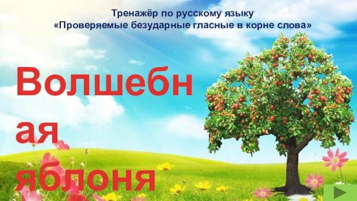 Тренажёр по русскому языку«Проверяемые безударные гласные в корне слова»Волшебная яблоня