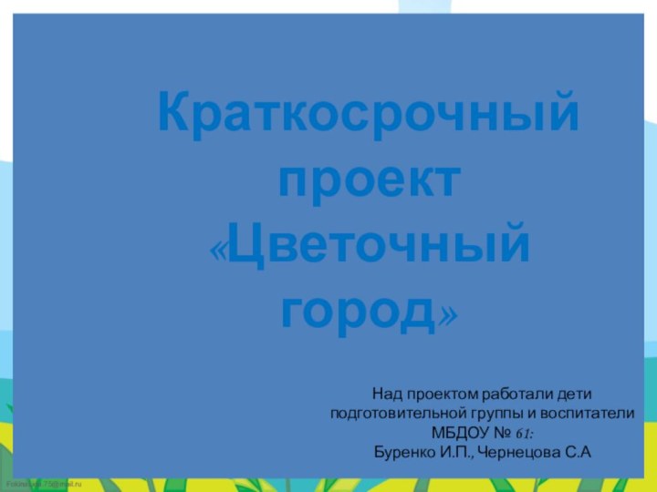 Краткосрочный проект «Цветочный город»Над проектом работали дети подготовительной группы и воспитатели МБДОУ