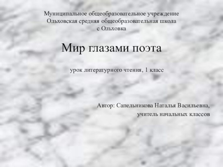 Муниципальное общеобразовательное учреждение Ольховская средняя общеобразовательная школа  с ОльховкаМир глазами поэта