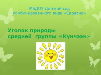 Уголок природы средней группы Кунчээн презентация к занятию по окружающему миру (средняя группа)