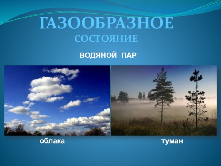 ГАЗООБРАЗНОЕ СОСТОЯНИЕоблакатуманВОДЯНОЙ ПАР