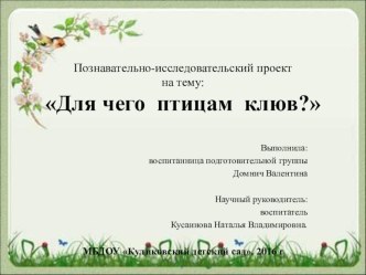 ПРОЕКТ-Для чего птицам клюв? проект (подготовительная группа)