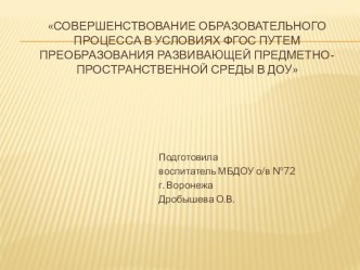Совершенствование образовательного процесса в условиях ФГОС путем преобразования развивающей предметно-пространственной среды в ДОУ презентация