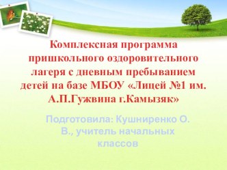 Комплексная программа пришкольного оздоровительного лагеря с дневным пребыванием детей. презентация к уроку (4 класс)