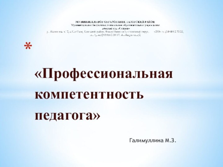 «Профессиональная  компетентность педагога» Галимуллина М.З.