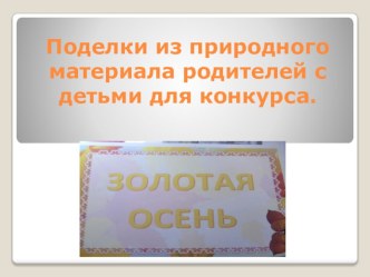 Поделки из природного материала родителей с детьми для конкурса золотая осень презентация к уроку по конструированию, ручному труду (подготовительная группа)