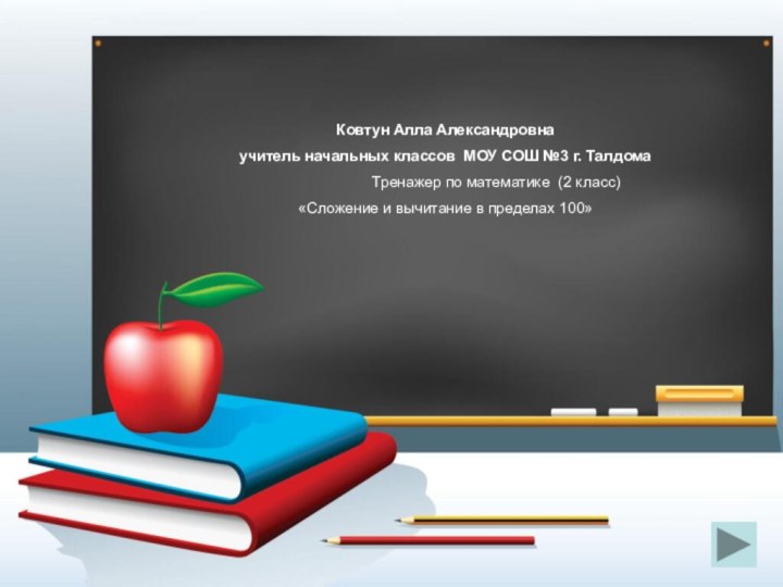 Ковтун Алла Александровна учитель начальных классов МОУ СОШ №3 г. Талдома