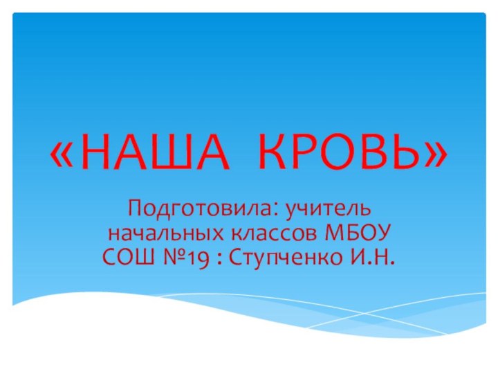 «НАША КРОВЬ»Подготовила: учитель начальных классов МБОУ СОШ №19 : Ступченко И.Н.