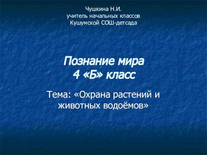 Чушкина Н.И. учитель начальных классов Кушумской СОШ-детсада   Познание мира