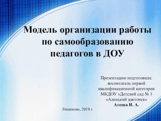 Модель организации работы по самообразованию педагогов ДОУ презентация