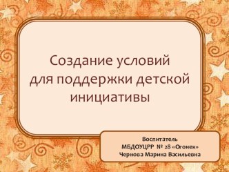Презентация Создание условий для поддержки детской инициативы  презентация