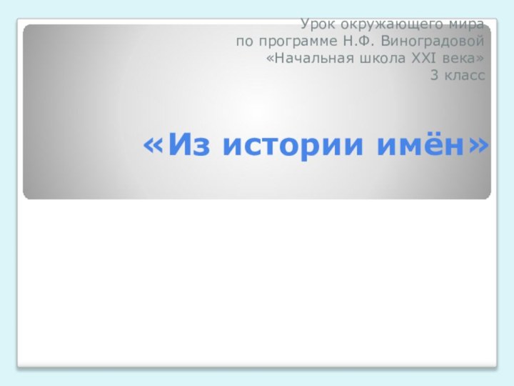 «Из истории имён»   Урок окружающего мирапо программе Н.Ф. Виноградовой «Начальная