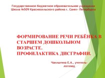 Формирование речи ребёнка в старшем дошкольном возрасте. Профилактика дисграфии. презентация к уроку по теме