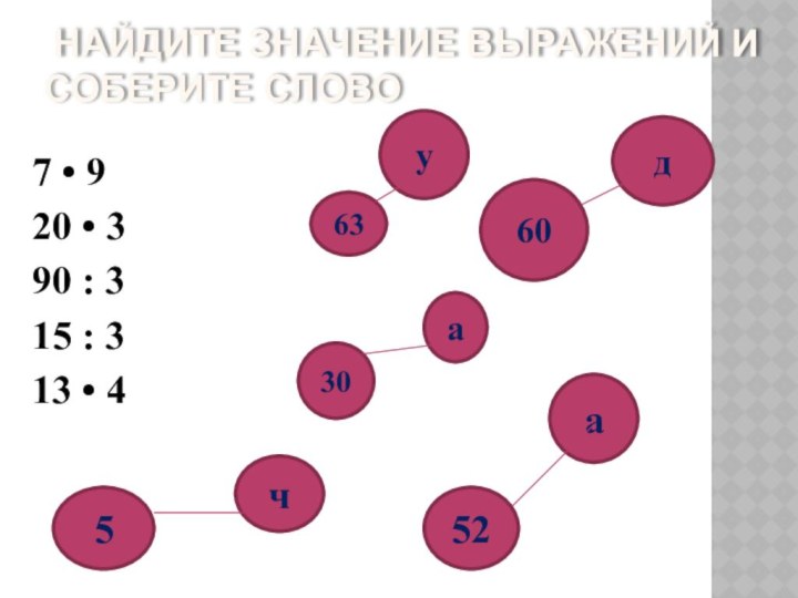 Найдите значение выражений и соберите слово7 • 9