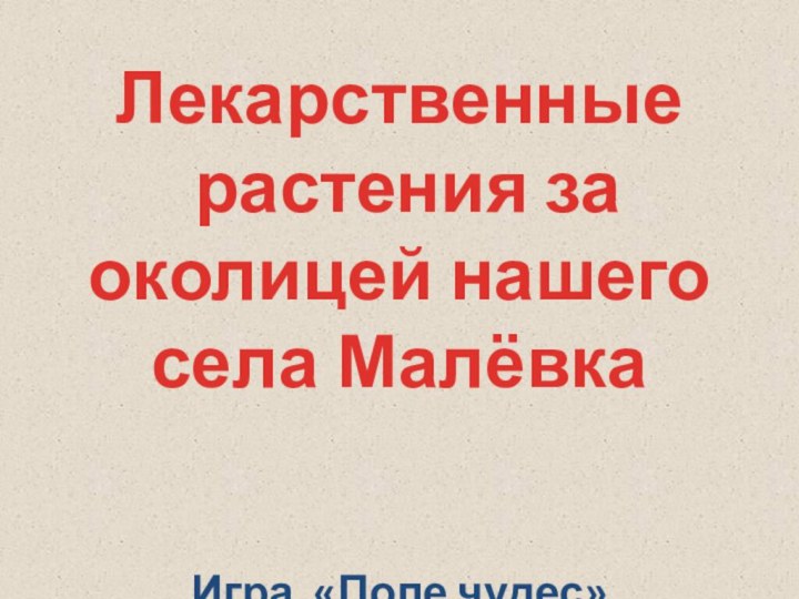 Лекарственные растения за околицей нашего села МалёвкаИгра «Поле чудес»