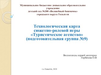 Технологическая карта сюжетно-ролевой игры Туристическое агенство презентация к уроку (подготовительная группа)
