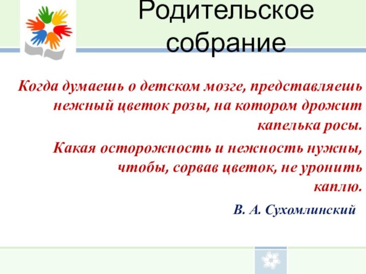 Родительское собраниеКогда думаешь о детском мозге, представляешь нежный цветок розы, на котором