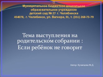 Презентация для родителей Если ребенок не говорит видеоурок (младшая группа)