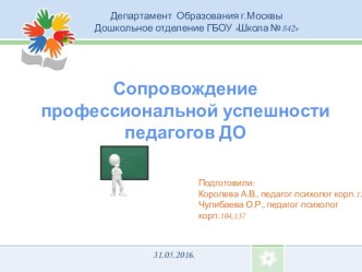 Сопровождение профессиональной успешности педагогов дошкольного отделения методическая разработка