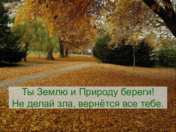 Ты Землю и Природу береги! Не делай зла, вернётся все тебе.